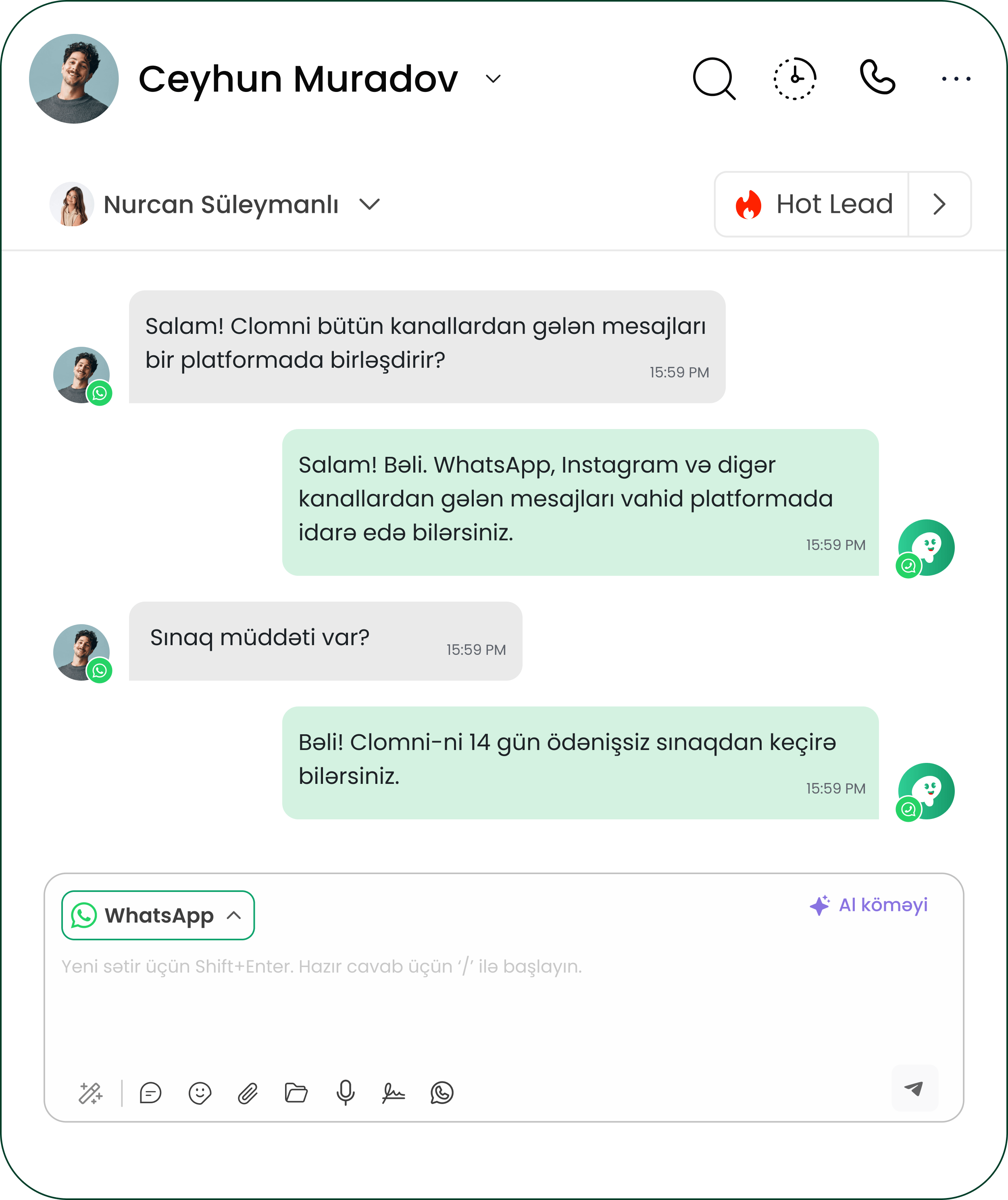 Bütün müştəri yazışmaları bir platformada
